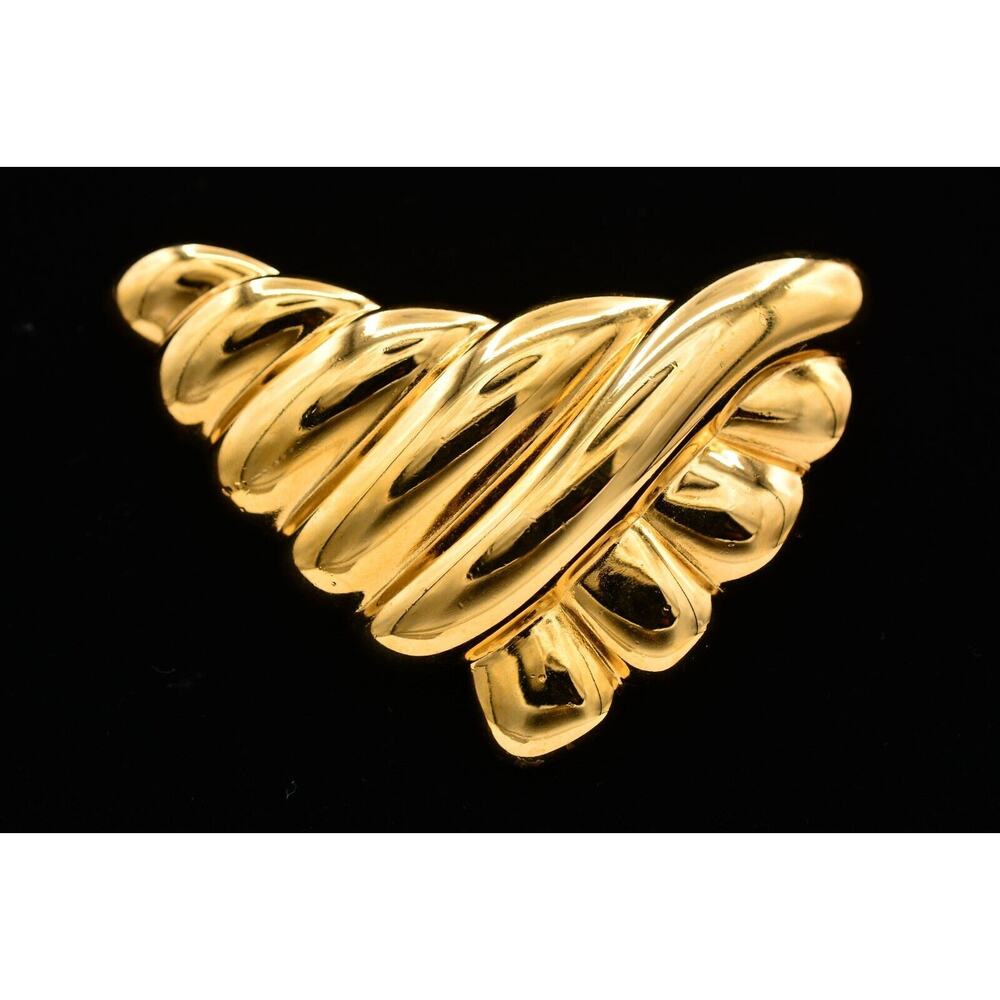 Vintage Chunky Pin Brooch Bright Polished Gold Tone Modernist Heavy 1980s BinAP